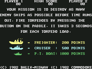 Sea Wolf title screen for Commodore 64